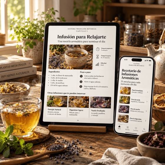 Recetario de Infusiones Aromáticas en tablet y celular