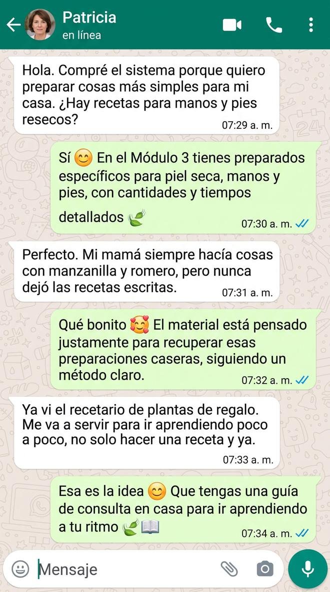 Conversación con Patricia sobre recetas para manos y pies y las preparaciones de su mamá