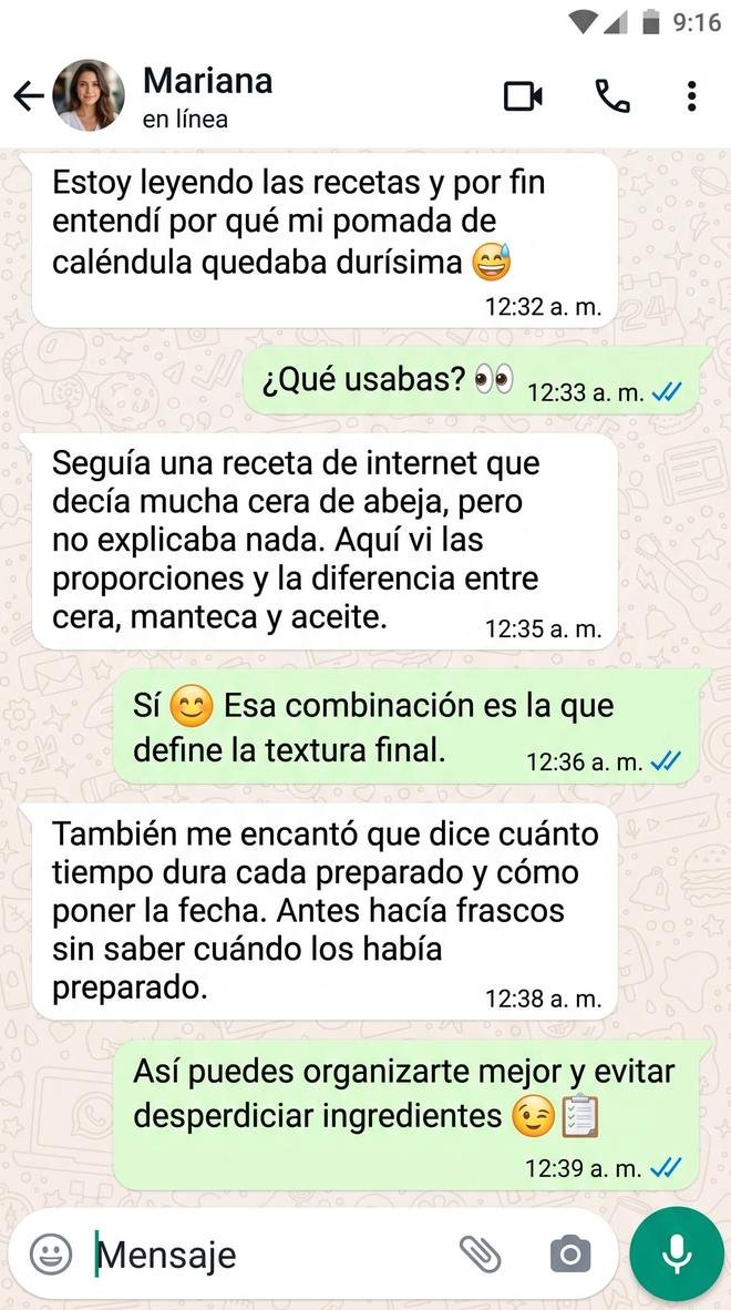 Conversación con Mariana sobre por qué su pomada de caléndula quedaba dura