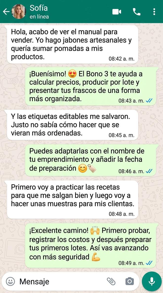 Conversación con Sofía sobre sumar pomadas a su emprendimiento de jabones artesanales