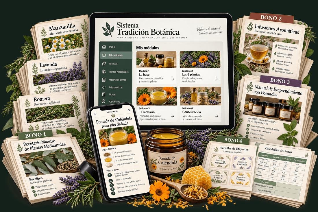 Sistema Tradición Botánica completo: tablet, celular, pomada y los 4 bonos incluidos